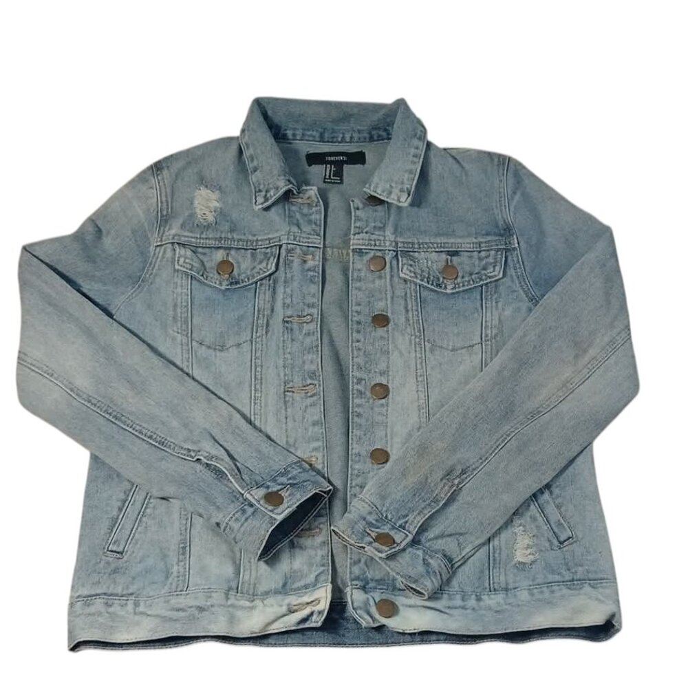 Forever 21 100% Cotton Denim Distressed Jacket Small
